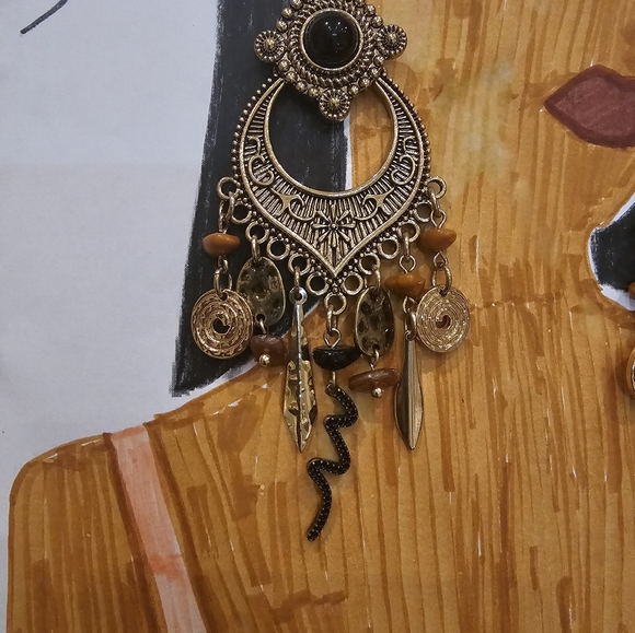 Antique Indian Pakistani traditional, Gold Bead Drop Jhumka Earrings - Picture 2 of 4